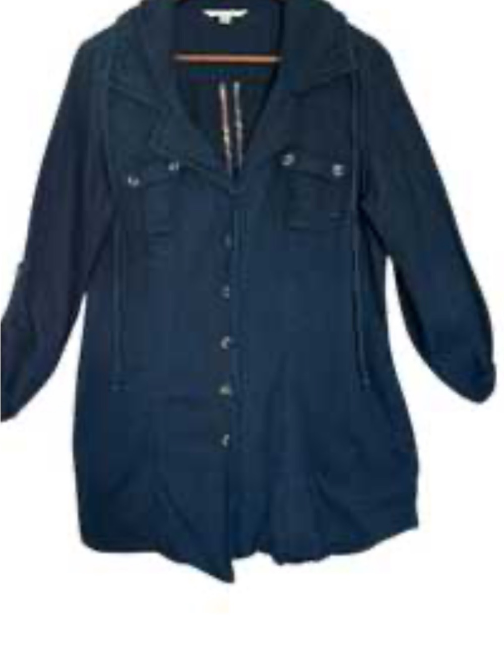 CAbi Dark Wash Denim Chambray Utility Shirt Jacket Shacket - Size medium